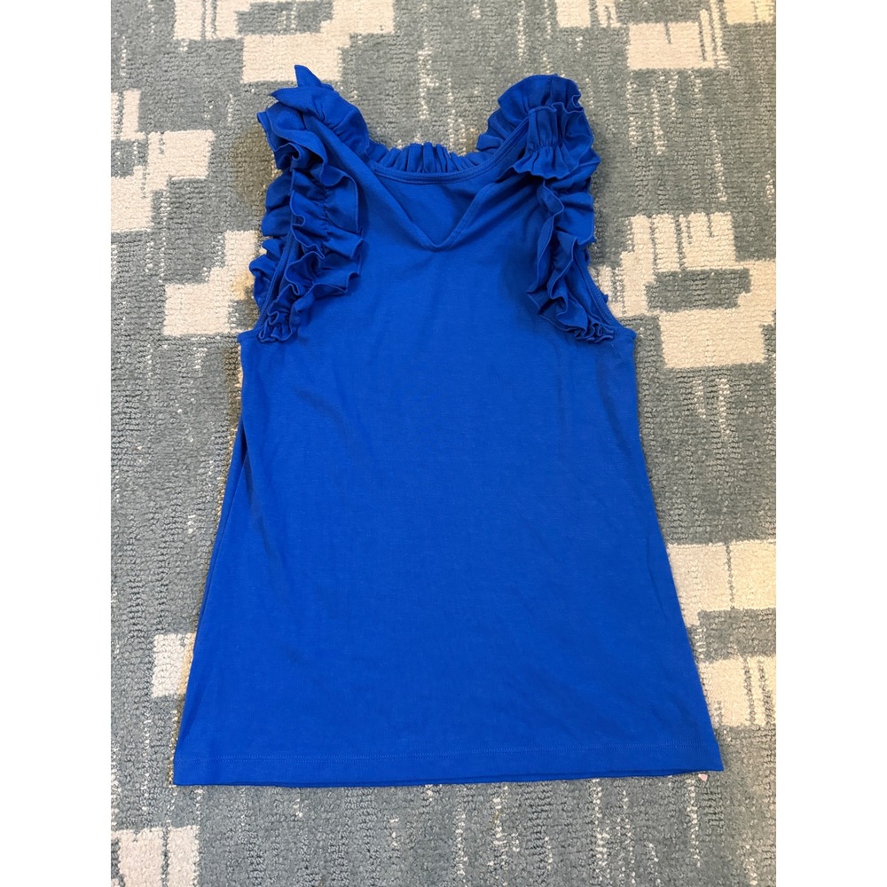 Lilly Pulitzer Royal Blue Ruffle Neck Sleeveless Top Size Small Ribbed Cotton